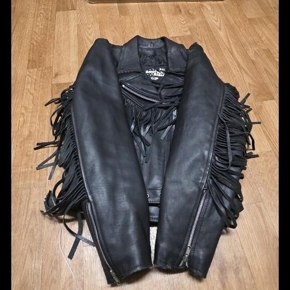 ALL AMERICAN RIDER Women's Leather Motorcycle Fringe Jacket Size 10 Made In USA - Picture 8 of 8